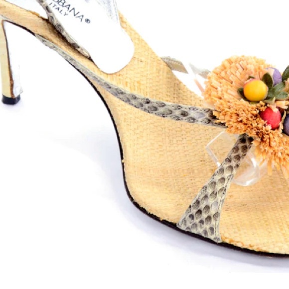 DOLCE & GABBANA shoes Raffia & Fruit Snakeskin Slingback Sandals Heels - Picture 11 of 14